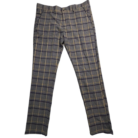 Suslo Couture Other - Suslo Couture Mens Grey Yellow Plaid Tailored Slim Fit Dress Pants W36 L32 NWT